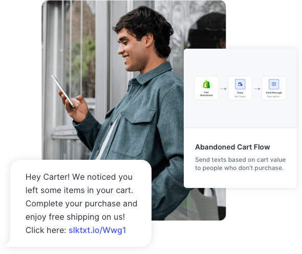Example of an abandoned cart workflow and text message