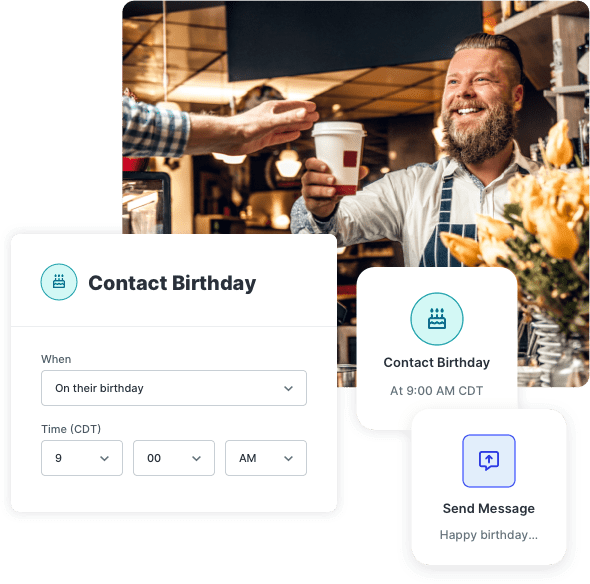 Barista handing an SMS subscriber a free drink on their birthday