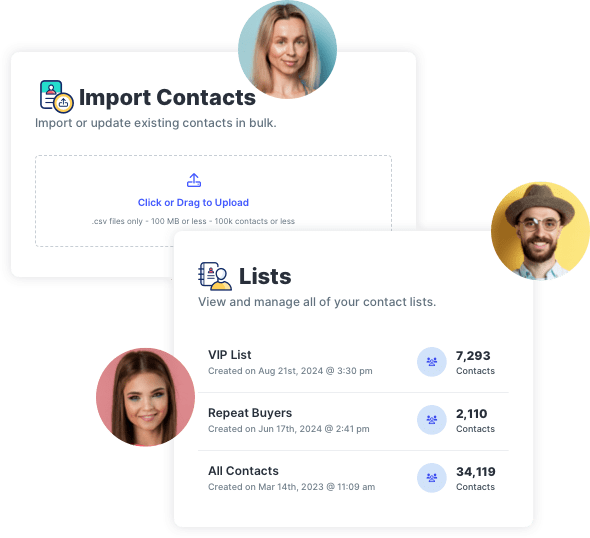 Example of subscriber lists and contact import feature in SlickText platform