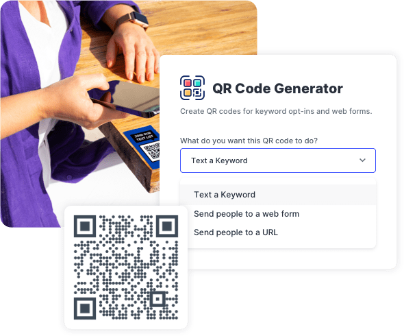 Restaurant customer scanning a QR code to join an SMS list